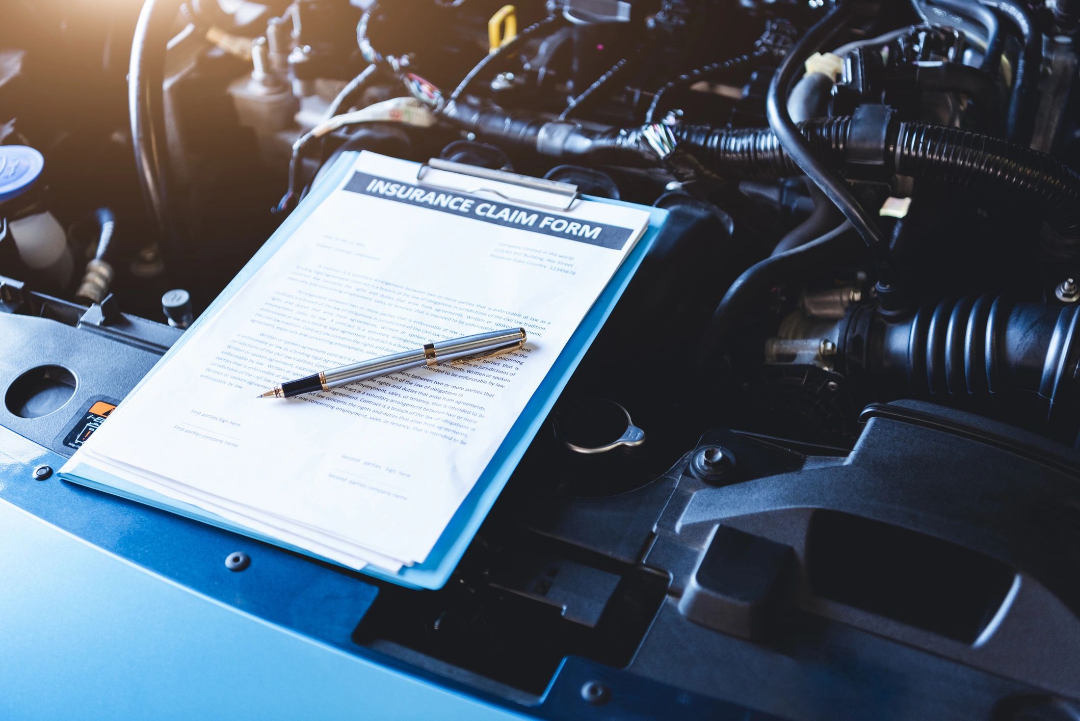 Modulo di assicurazione auto appoggiato su un veicolo